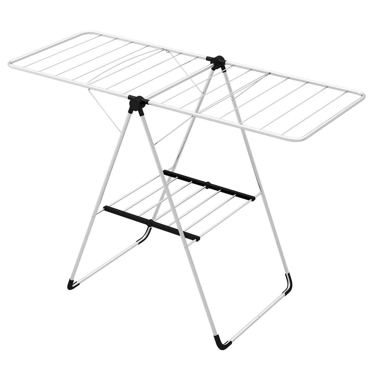 Silver Aluminum Clothes Drying Rack with Adjustable Wings Foldable Design